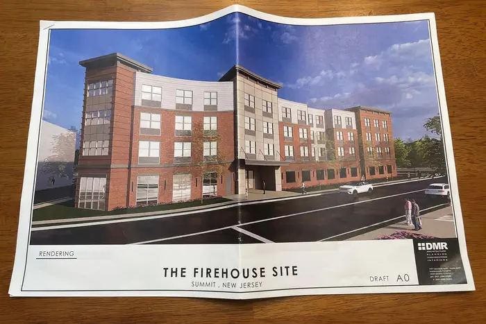 A rendering of a 42-unit, all-affordable housing development that had been proposed for the site of a firehouse in Summit, NJ.